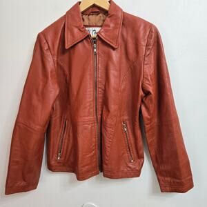 Vintage NY Trendz Italy Womens Edgy Moto Minimalist Cognac Leather Jacket L